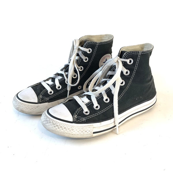 Vintage black CONVERSE All Star Shoes High top SNEAKERS classic Chuck Taylors Womens US size 6 casual punk retro rebel hi top solid shoes