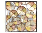 Vintage brutalist WALL HANGING ART metal geometric circles gold bronze silver sculpture large industrial mid century modern home decor Eames