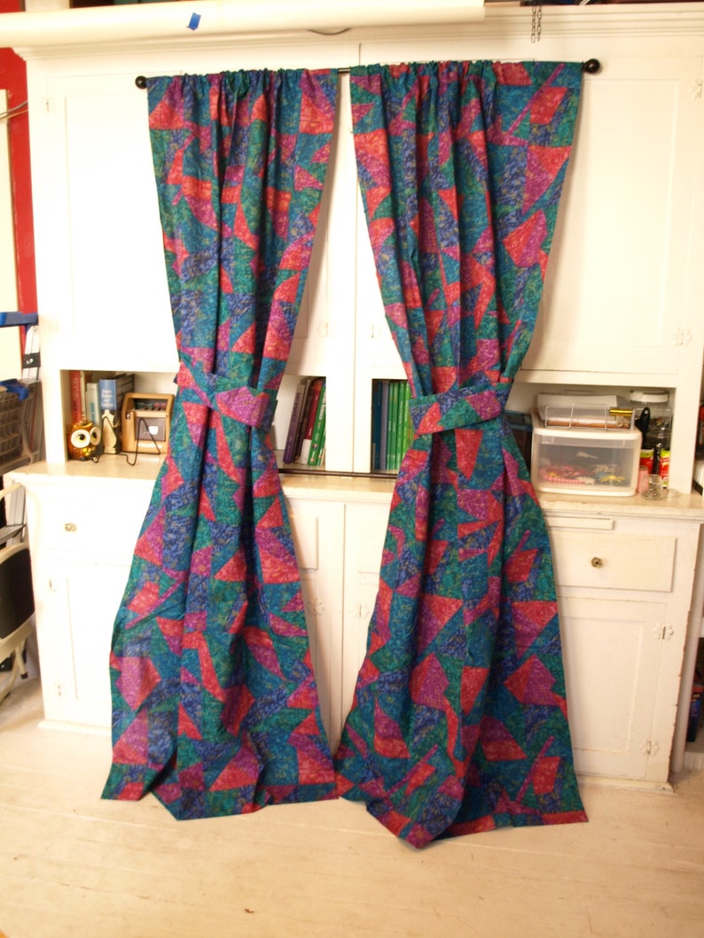 Pair Of 2 Vintage 90s Wild Tribal Geometric Print Curtain Etsy