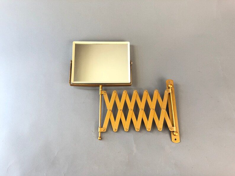 Vintage 60s Shaving Mirror Scissor Arm Extension Magnifying Double Sided Bathroom Make Up Retro Mid Century Modern Minimalist Home Decor