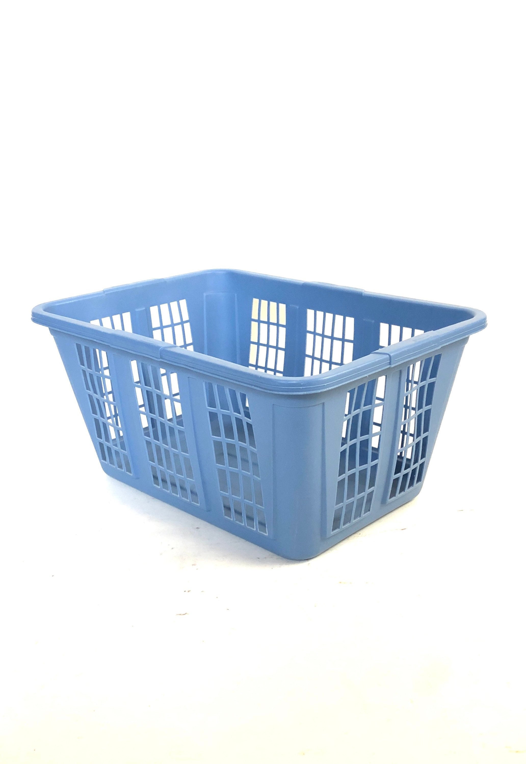 Vintage 80s Blue Rubbermaid LAUNDRY BASKET Plastic Rectangular