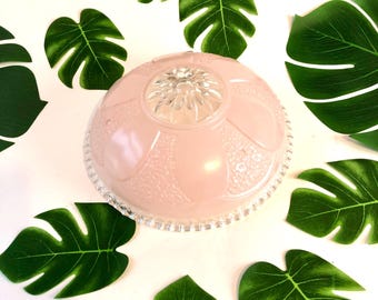 Vintage GLASS pink light SHADE 40s 50s for ceiling fixture dome lighting 3 hole chain semi flush mount retro home decor mid century Art Deco