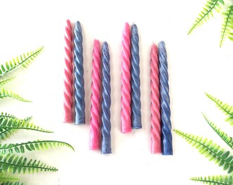 Lot of 8 SPIRAL CANDLES twisted 8" tall taper Candle pink blue wax colorful home decor retro boho gift idea baby shower vintage style twist