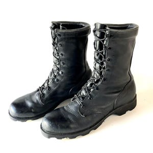 Vintage Black Leather COMBAT BOOTS Men display picture 2
