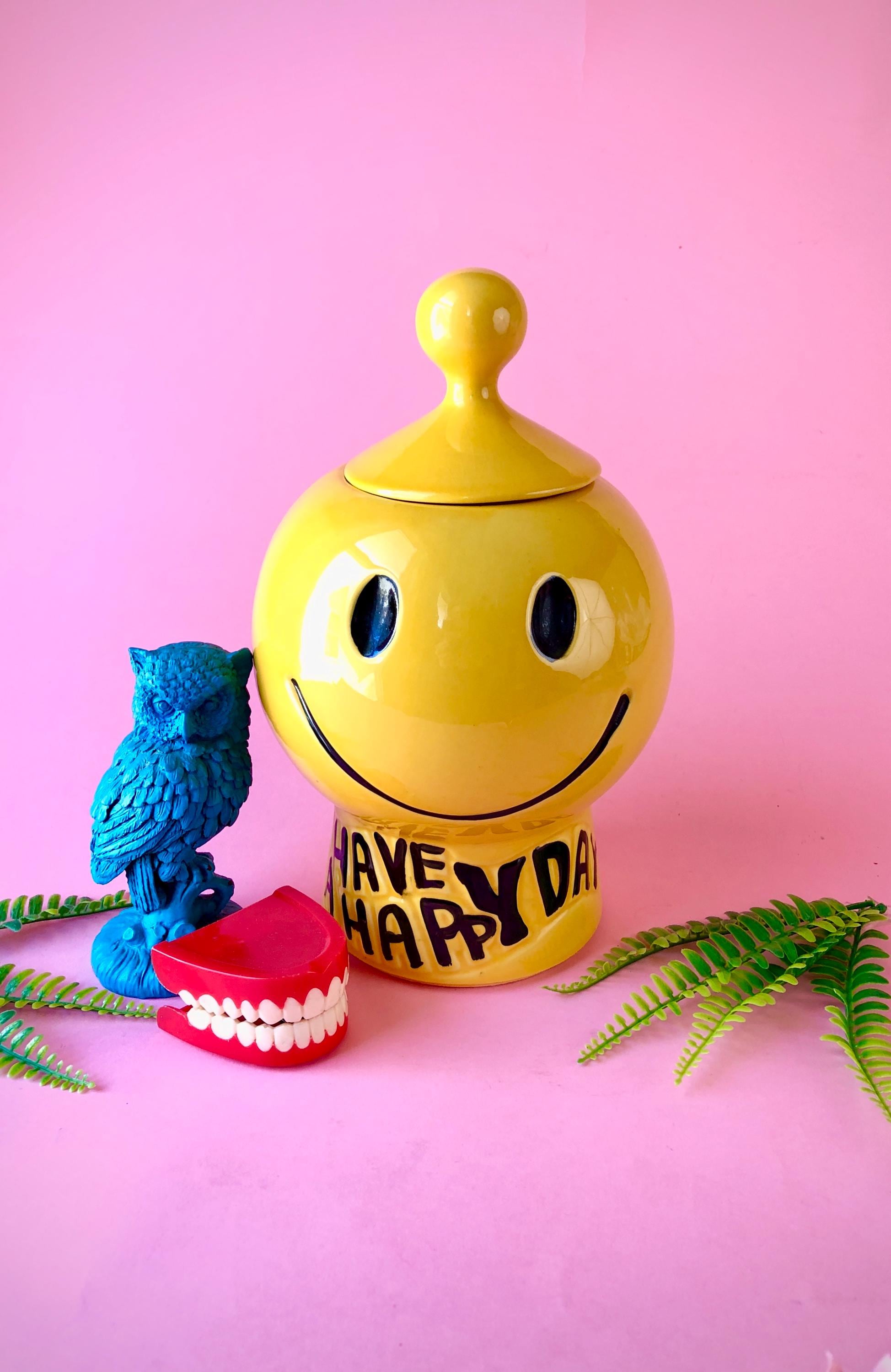 Vintage Mccoy COOKIE JAR Have a Nice Day Yellow Ceramic