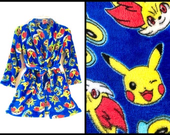 Vintage kids POKÉMON bath ROBE Pikachu boys girls children's pajama lounge belted jacket warm fuzzy robe Nintendo youth size 7/8 M soft blue