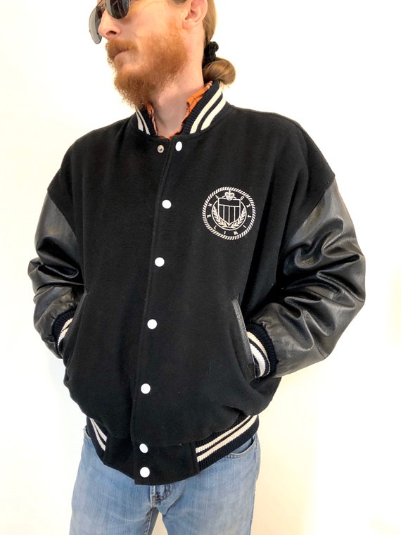 Vintage 80s LETTER JACKET wool The LIMITED black … - image 2