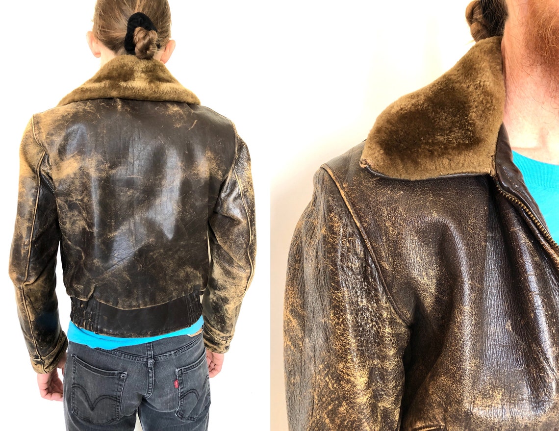 Vintage 50s WWII style BOMBER JACKET distressed horse hide image 4