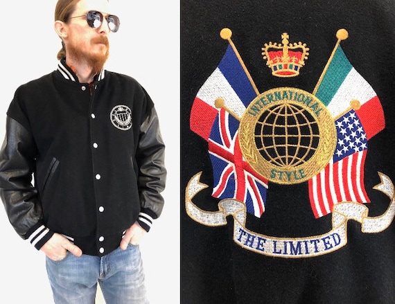 Vintage 80s LETTER JACKET wool The LIMITED black … - image 1