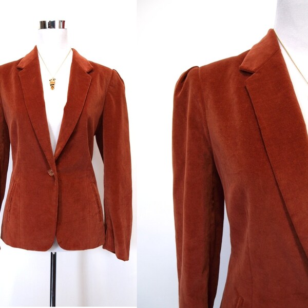 Vintage 70s rust orange womens velvet BLAZER Jacket size M