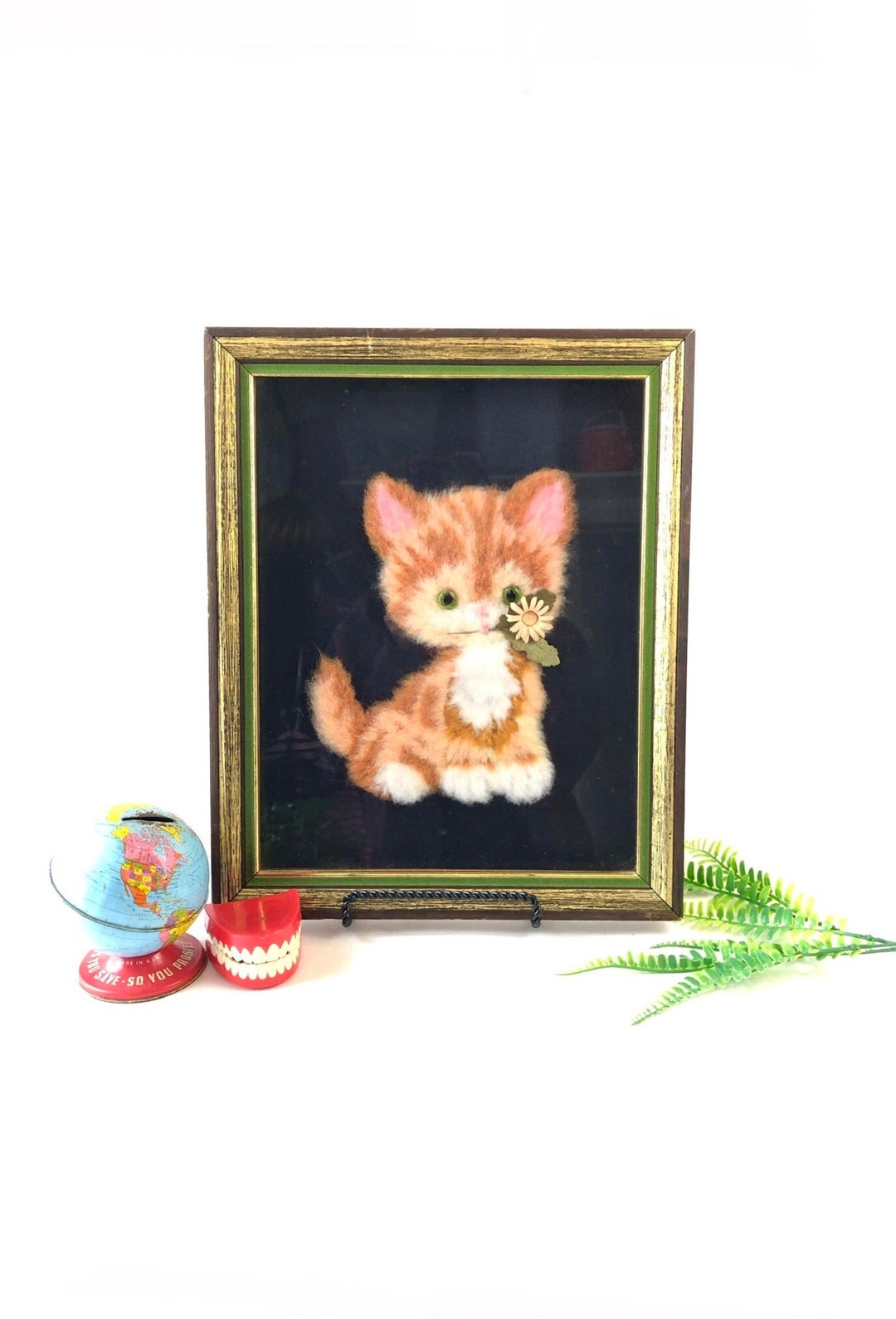 Vintage 60s Cute FUZZY KITTEN Framed Art Wall Hanging Kitty Etsy