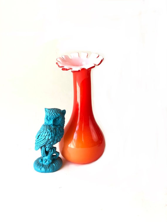 Vintage 60s red ORANGE GLASS VASE flower power ruffled top Etsy