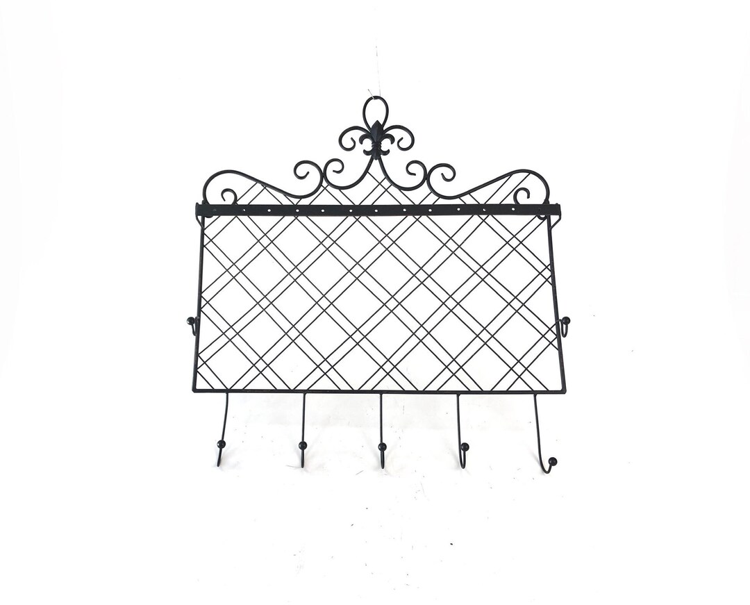 Vintage Black Wire WALL HANGING With Hooks Fleur De Lis Etsy