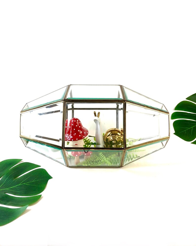Vintage Large Brass Glass TERRARIUM Display CASE Geometric Etsy