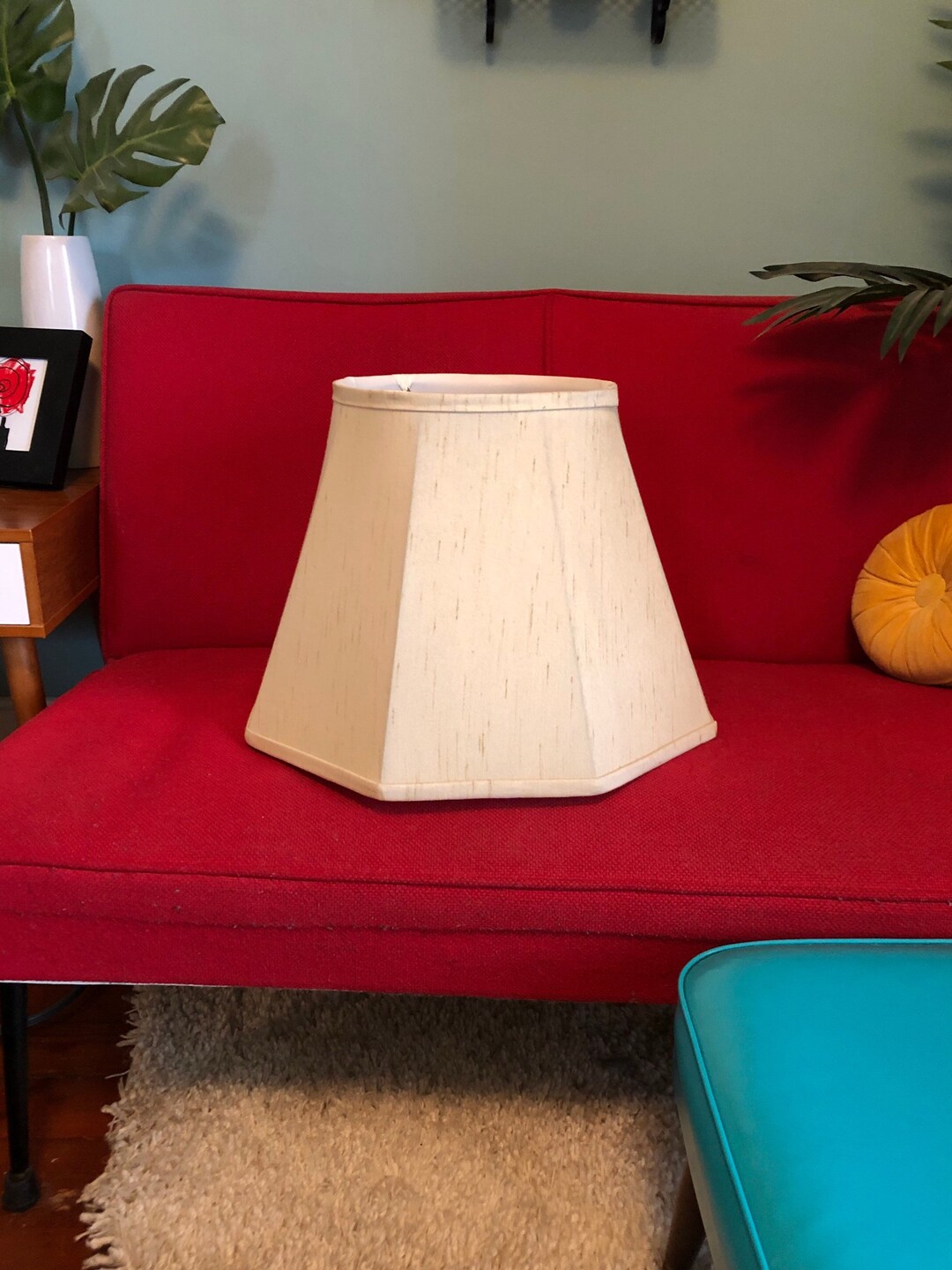 Vintage 13 Silk Linen LAMP SHADE Fabric Lined Octagon Beige Etsy