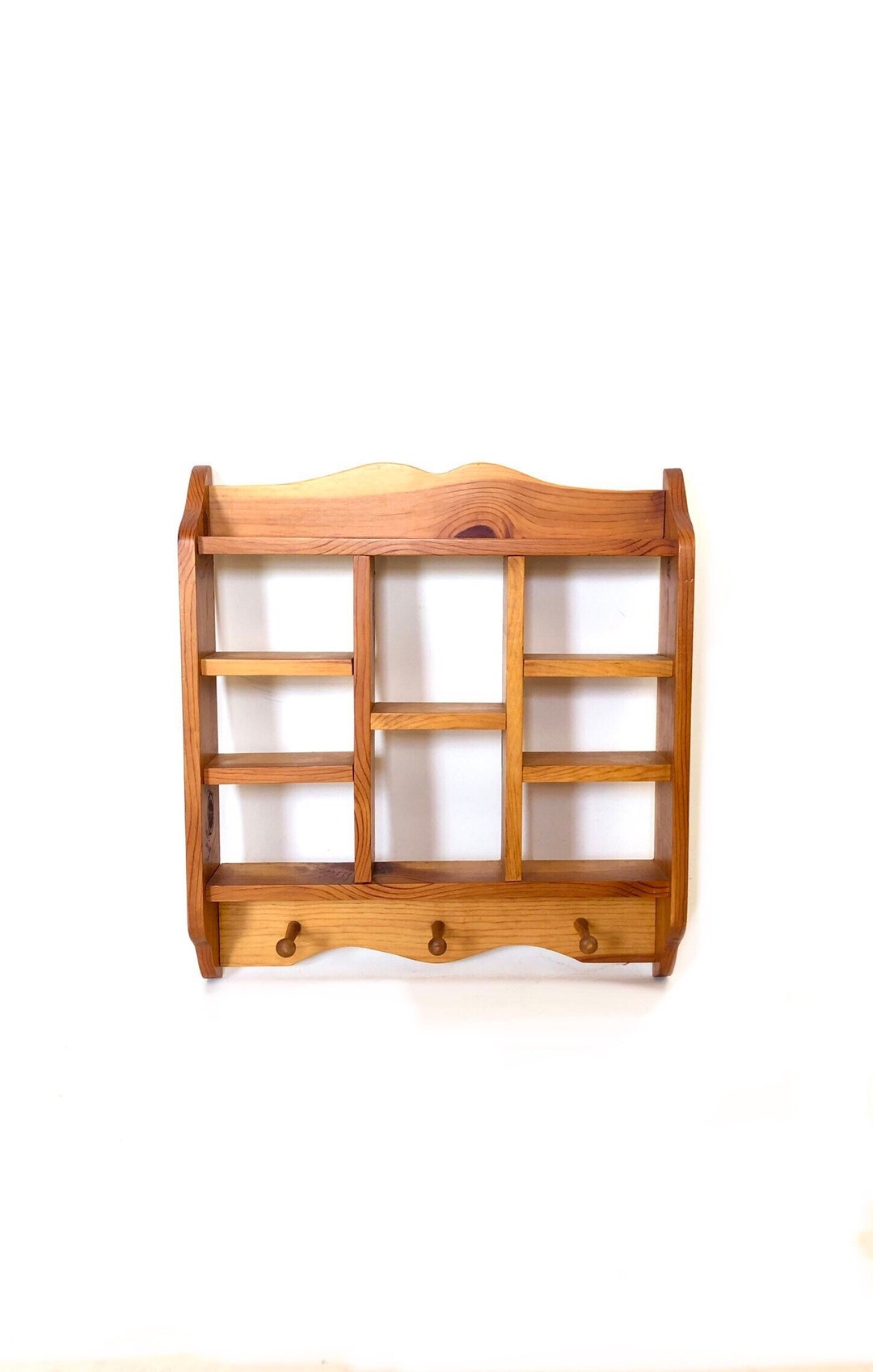 Vintage 80s Solid Wood Cubby WALL SHELF Wooden Curio Etsy