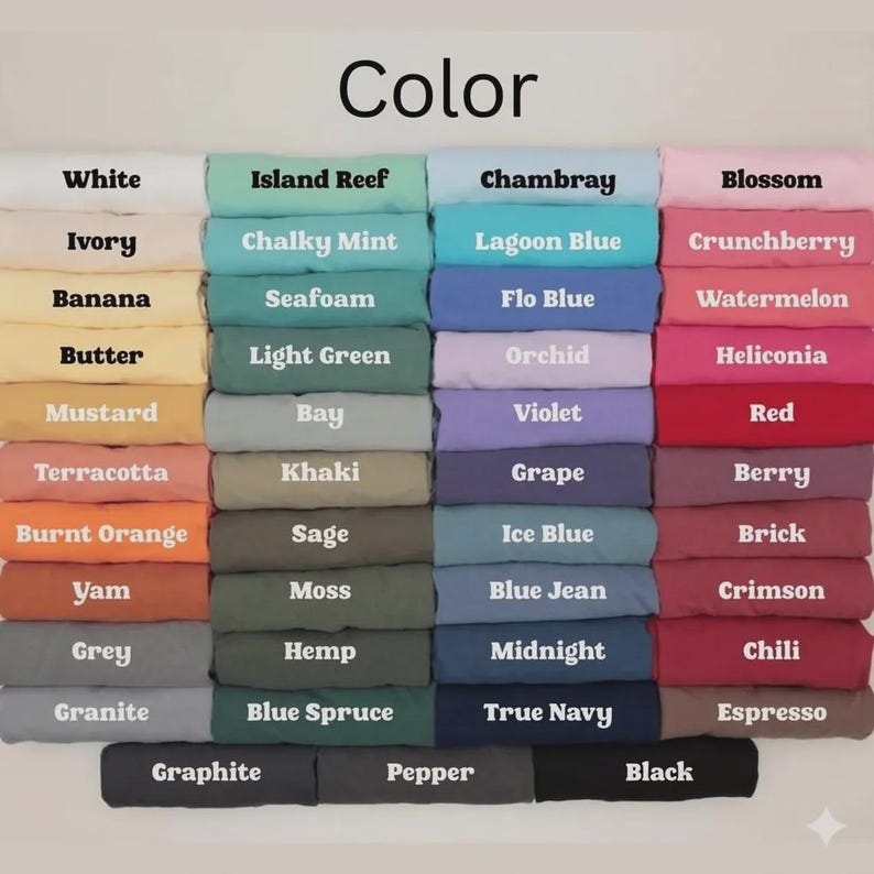 May include: A color chart displays a variety of fabric colors, including white, ivory, and black. The text "Color" is at the top. Other colors include Island Reef, Chambray, Blossom, and Granite.