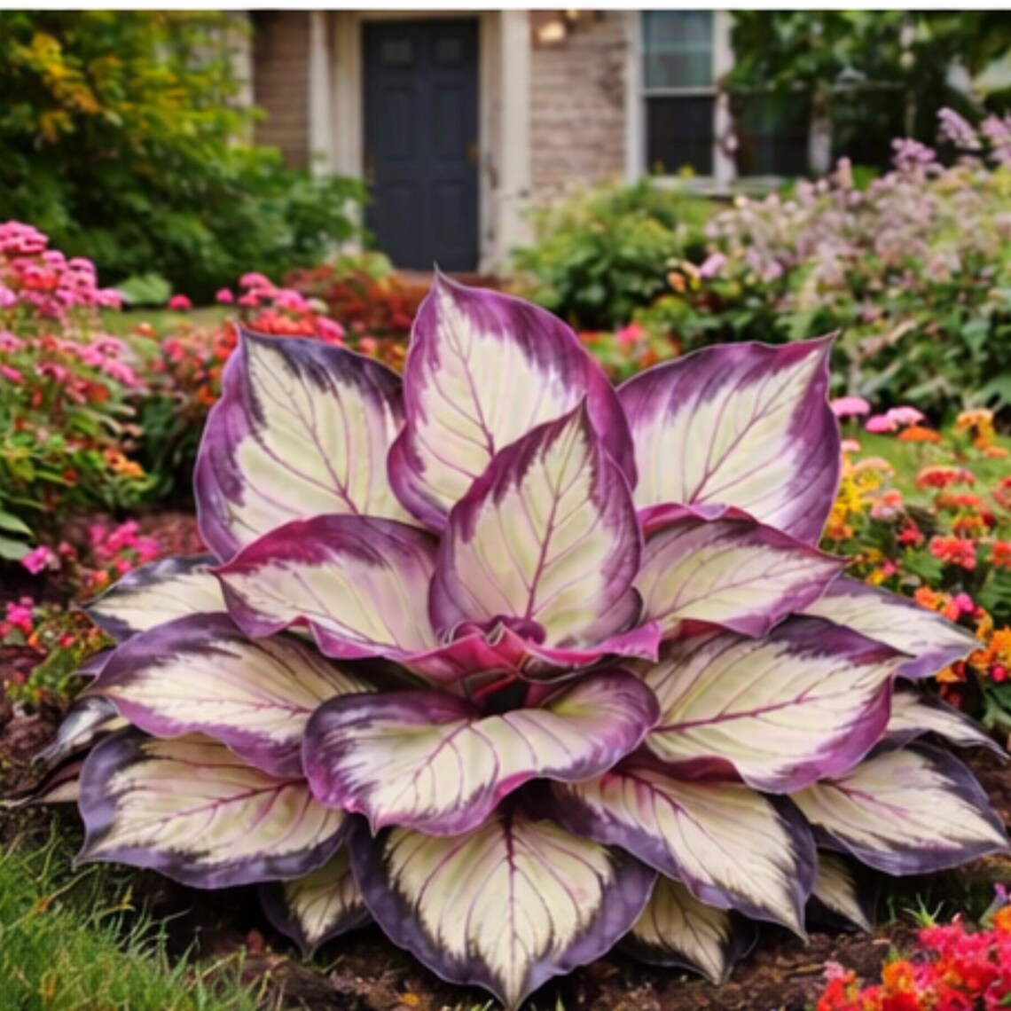 Hosta Plant: Purple Cream Leaves, Shade Loving Hardy Perennial Garden ...