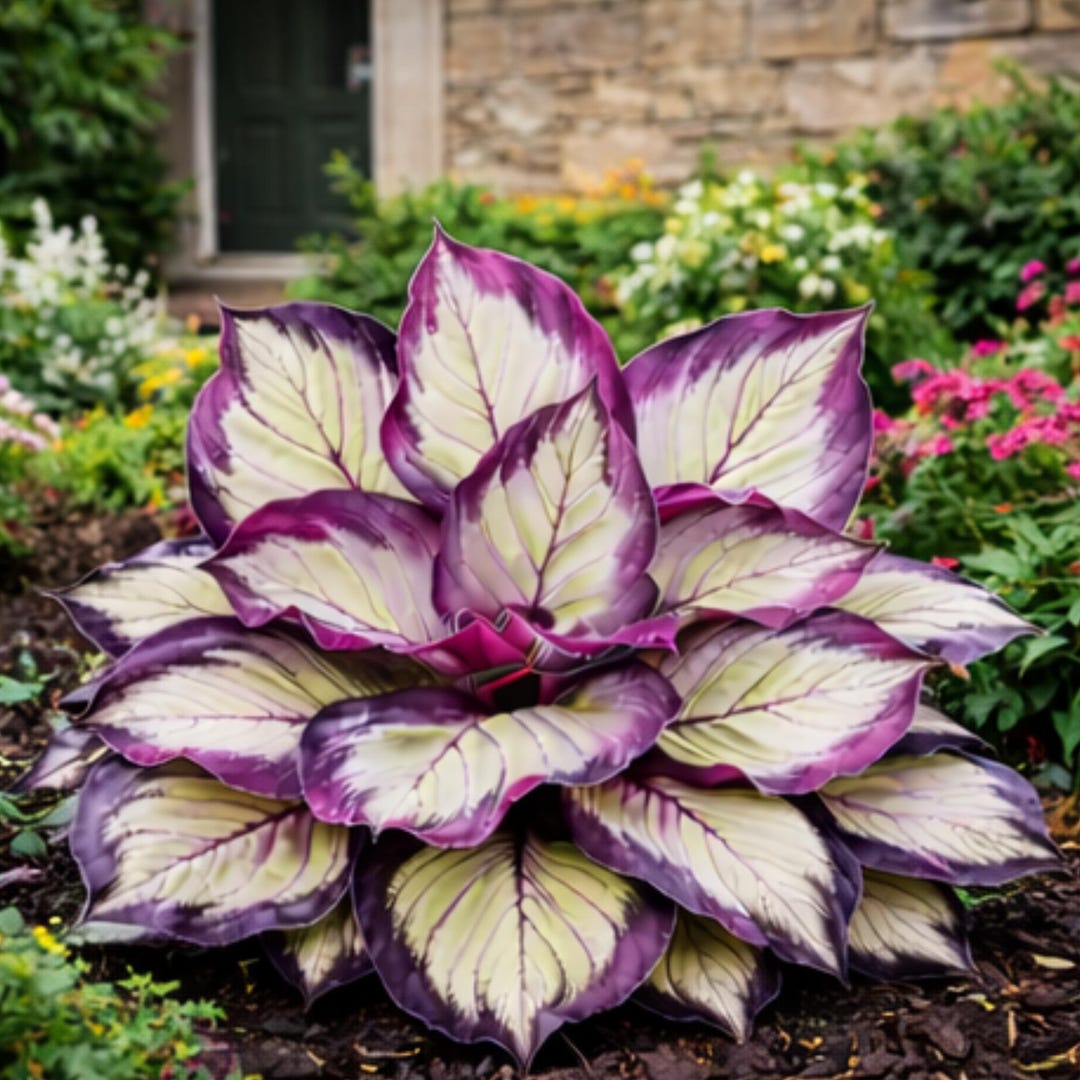 Hosta Plant: Purple Cream Leaves, Shade Loving Hardy Perennial Garden ...