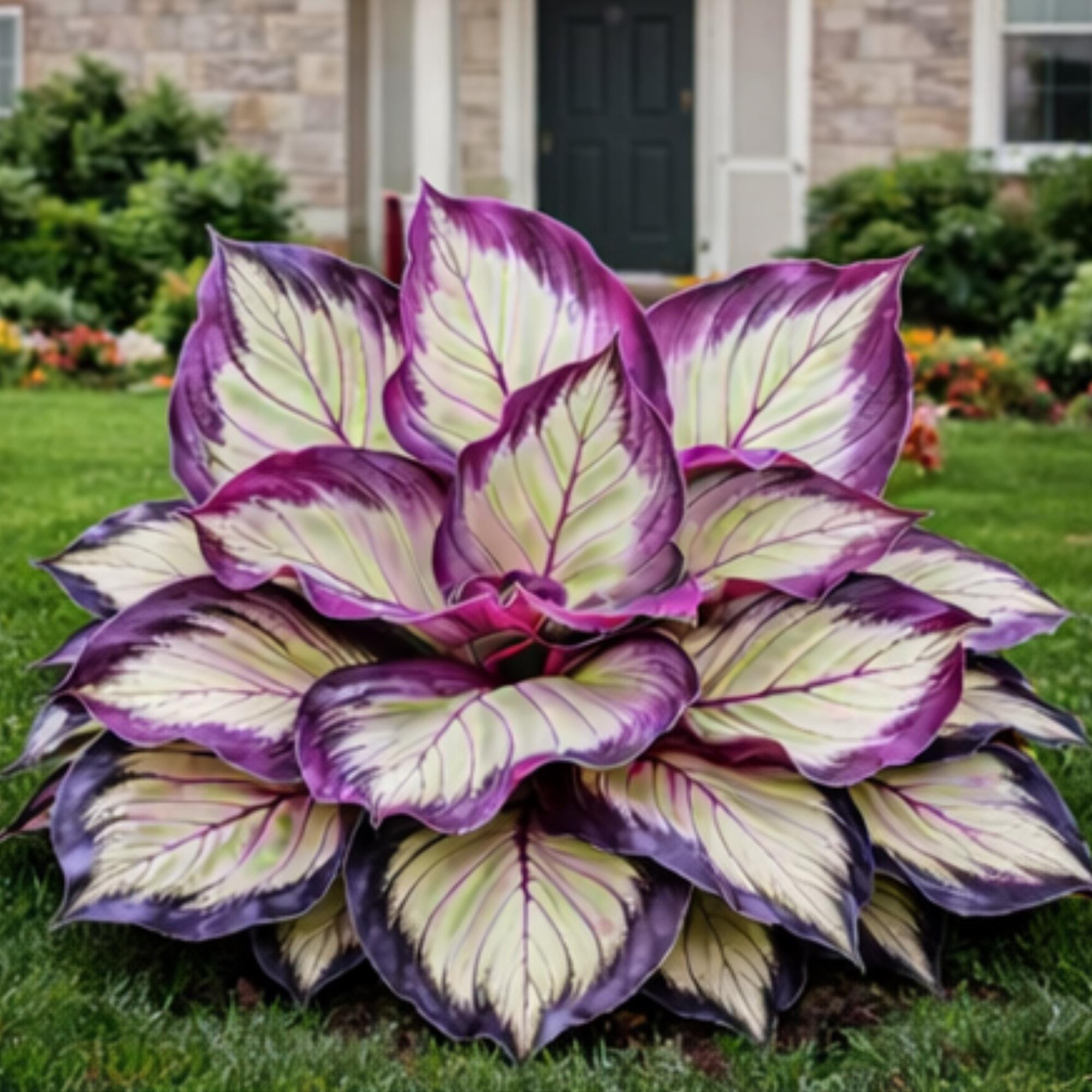 Hosta Plant: Purple Cream Leaves, Shade Loving Hardy Perennial Garden ...