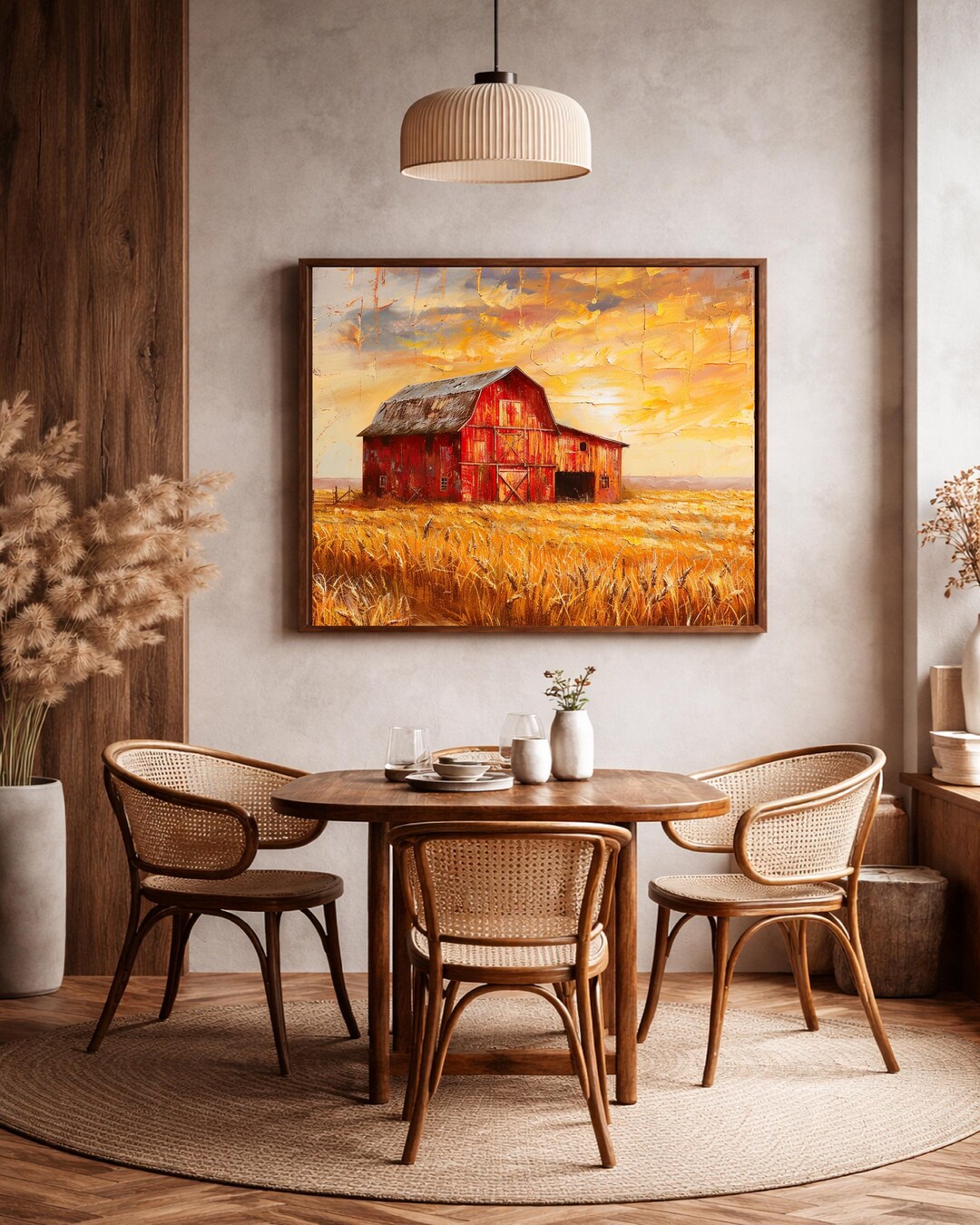 Old Red Barn Farmhouse Wall Art, Rustic Country Landscape Canvas ...