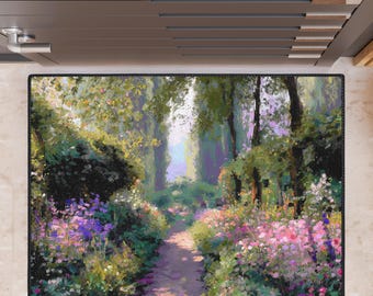 Monet Giverny Garden Path Floor Mat, Impressionist Floral Rug, Pastel Bloom Art, Romantic Sunlit Decor, Heavy Duty Entryway Mat
