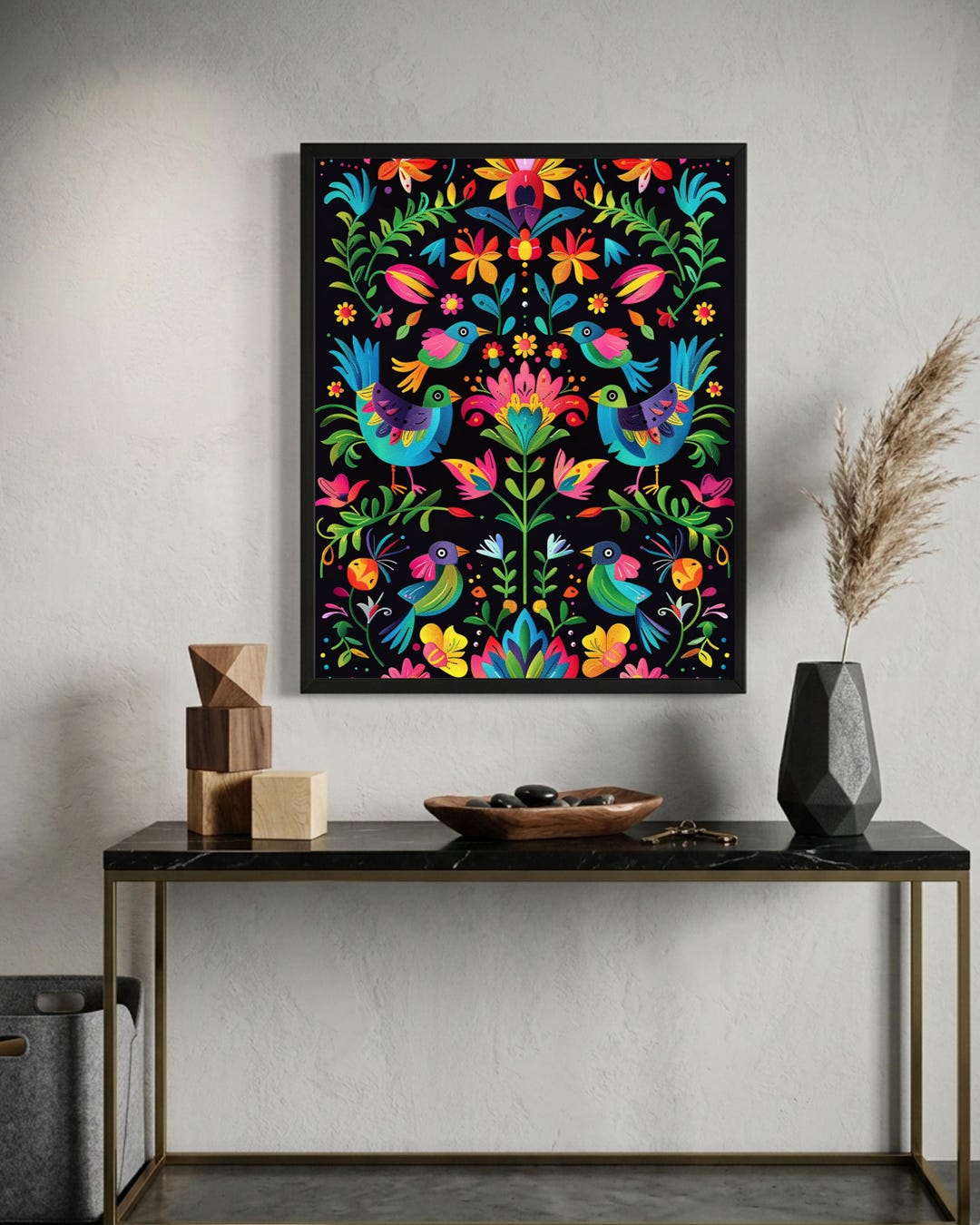 Otomi Mexican Folk Art Wall Decor, Colorful Embroidery Style Animals ...