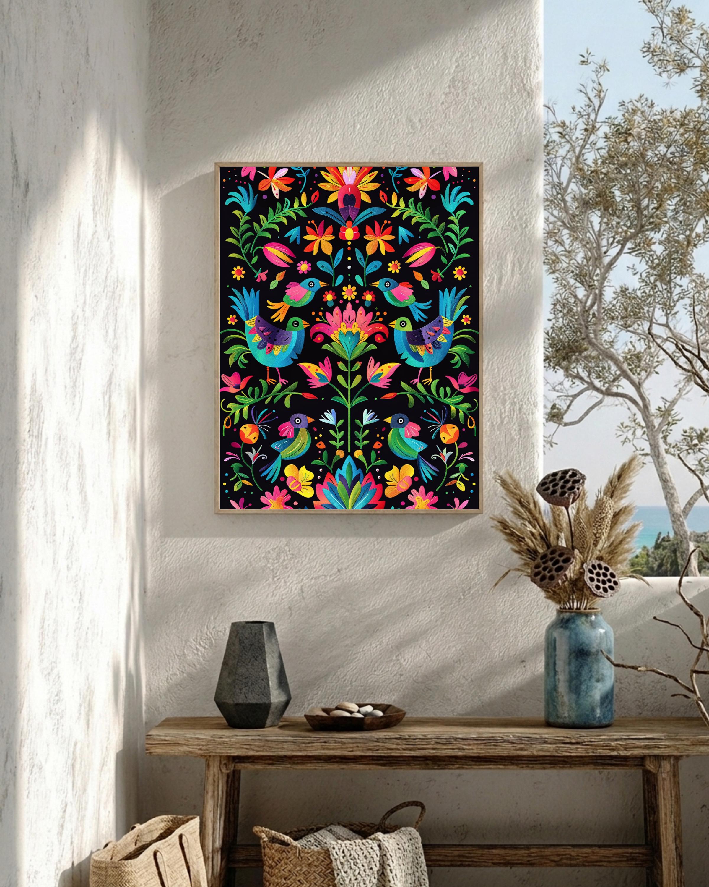 Otomi Mexican Folk Art Wall Decor, Colorful Embroidery Style Animals ...