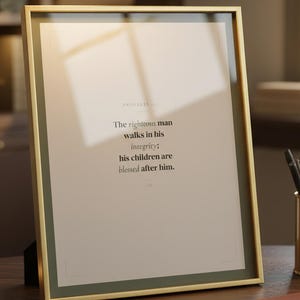 Proverbs 20:7 Wall Art The Righteous Man Walks in His Integrity Scripture Print Sage Green Christian Dad Gift Father Bible Verse