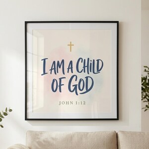 Kids Christian Wall Art Set of 6 | I Am Affirmations Bible Verse Prints | Sunday School Decor Nursery Scripture | Baptism Gift