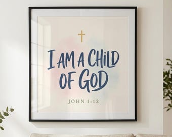 Kids Christian Wall Art Set of 6 | I Am Affirmations Bible Verse Prints | Sunday School Decor Nursery Scripture | Baptism Gift