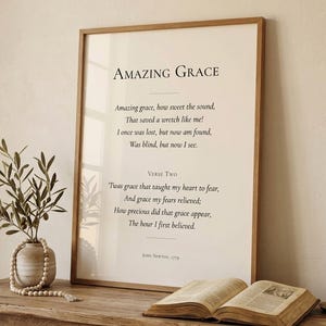 Custom Christian Hymn Art on rustic console with open Bible olive branch and brass candle. Custom Christian Hymn Art Print, personalized hymn lyrics wall art, modern Christian wall art digital download, scripture print, pastor appreciation gift, Bible verse art, customized Christian artwork, printable hymn poster