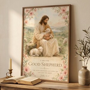 I Am the Good Shepherd John 10:11 Watercolor Scripture Print | Jesus Good Shepherd Sinner Wall Art | Christian Bible Verse Download