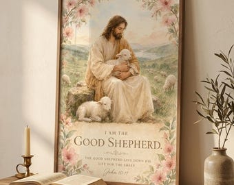 I Am the Good Shepherd John 10:11 Watercolor Scripture Print | Jesus Good Shepherd Sinner Wall Art | Christian Bible Verse Download