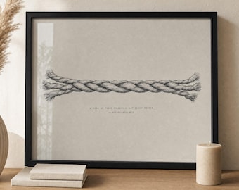 A Cord of Three Strands, Ecclesiastes 4:12 Christian Wedding Wall Art, Hand-Drawn Scripture Printable, Newlywed Unity Gift