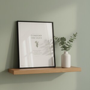 Look at the Birds Matthew 6 26 Wall Art Set of 3 Consider the Lilies, sage green christian aesthetic lifestyle, sermon on the mount scripture wall art floral scripture digital download