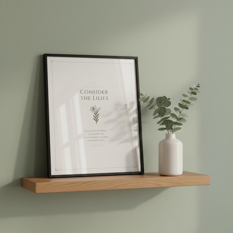 Look at the Birds Matthew 6 26 Wall Art Set of 3 Consider the Lilies, sage green christian aesthetic lifestyle, sermon on the mount scripture wall art floral scripture digital download