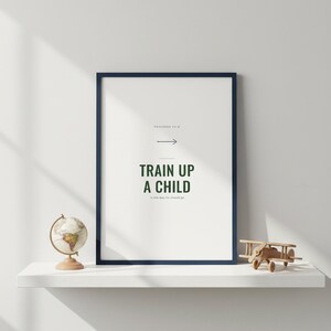 Train Up a Child Proverbs 22:6 Wall Art Christian Boys Room Print Scripture, Fathers Day Bible Verse Gift