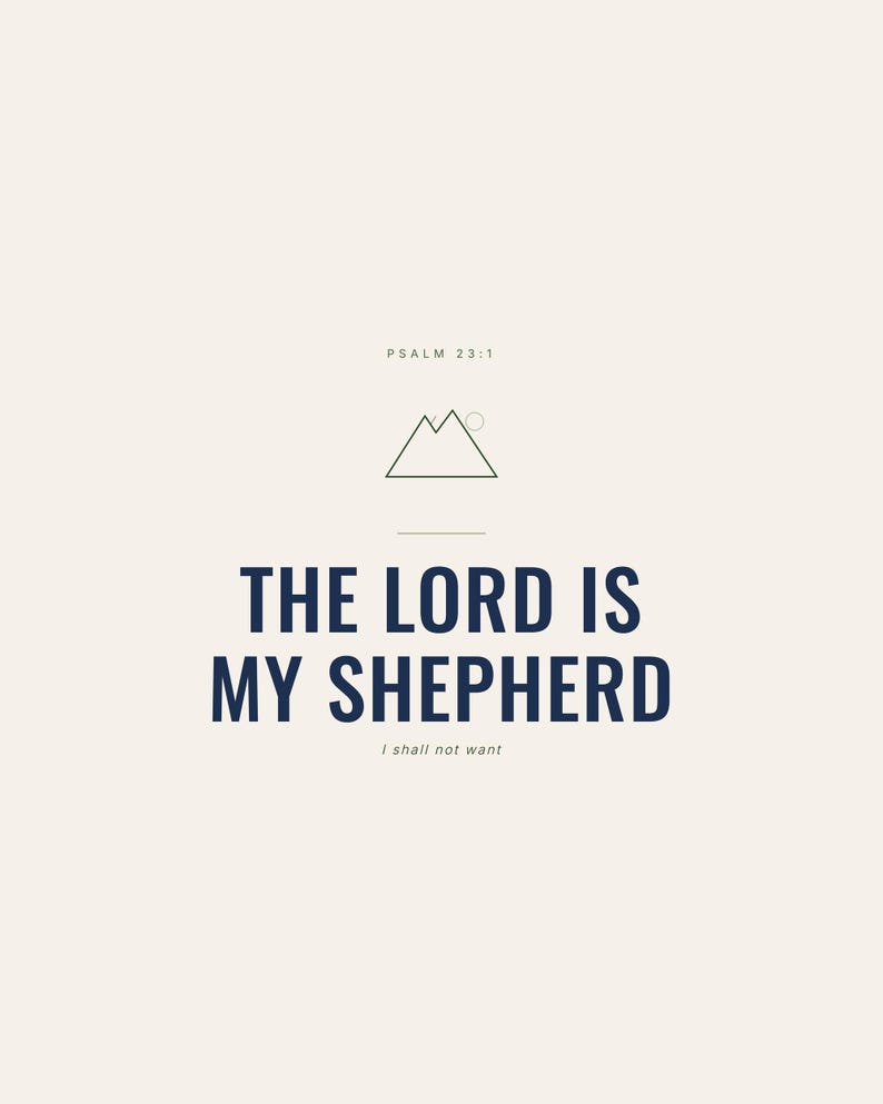 The Lord Is My Shepherd Psalm 23:1 Wall Art Christian Boys Room Print Scripture  — hero framed product shot with glass reflection and premium frame. This elegant christian scripture wall art print features beautiful serif typography on warm cream background. Psalm 23:1 bible verse digital download printable for home office bedroom living room gallery wall decor. Perfect christian gift idea from...