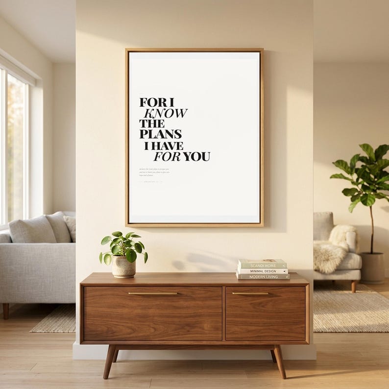 Christian Wall Art Set of 9 Bible Verse Prints Modern Scripture Gallery Decor Printable Download — front-facing framed mockup with clean white matting and glass reflection, showing the full print design This minimalist modern, gallery wall set christian wall art features beautiful typography as a printable bible verse decor piece. Digital download from TheFramedVerse on Etsy, perfect as christi...