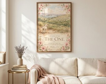 He Goes After the One Matthew 18:12 Watercolor Print, Ninety and Nine Parable Wall Art, Lost Sheep Bible Verse Digital Download