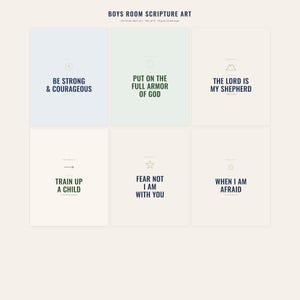 Christian Boys Room Wall Art Set of 6 Bible Verse Prints Navy Adventure Scriptur — what you get size overview showing all available print dimensions. This nursery, navy blue christian scripture wall art print features beautiful serif typography on warm cream background. digital download printable for home office bedroom living room gallery wall decor. Perfect christian gift idea from TheFramedV...