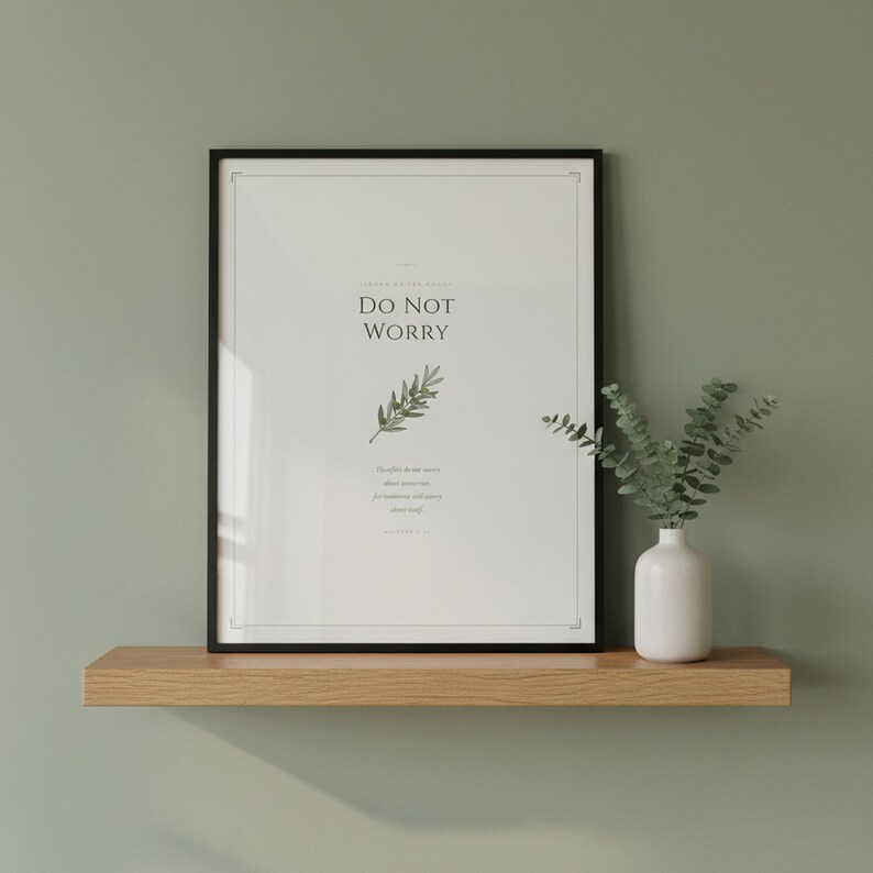 Look at the Birds Matthew 6 26 Wall Art Set of 3 Consider the Lilies, in serene sage green nursery setting, christian aesthetic decor sermon on the mount scripture wall art bible verse