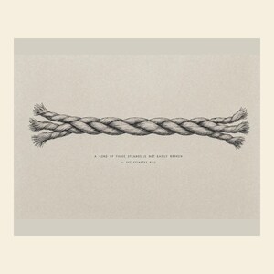 A Cord of Three Strands Scripture print in landscape orientation, featuring the words from Ecclesiastes 4:12 as the anchor artwork in this Christian wedding set. The marriage Bible verse design represents two lives joined with God and works as meaningful wall art for a wedding, anniversary, couple's bedroom, living room, or faith-centered gallery wall.