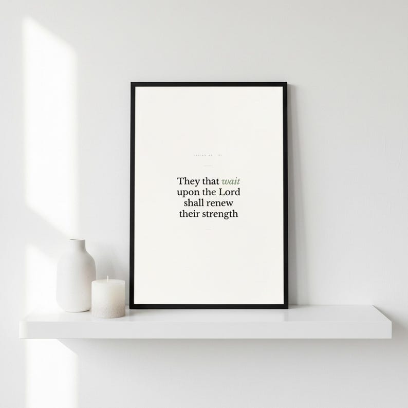 Scripture Wall Art Set of 6 Minimalist Bible Verse Prints Modern Christian Home  — close-up detail of typography and paper texture. This modern minimalist christian scripture wall art print features beautiful serif typography on warm cream background. digital download printable for home office bedroom living room gallery wall decor. Perfect christian gift idea from TheFramedVerse on Etsy.