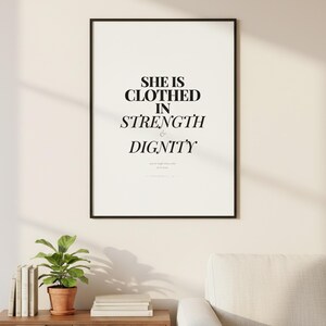 Proverbs 31:25 Wall Art She is Clothed in Strength and Dignity Scripture Print, Christian Mom Gift Bible