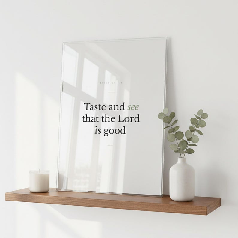 Psalm 34:8 Wall Art Taste and See That the Lord Is Good Minimalist Scripture Pri — what you get size overview showing all available print dimensions. This modern minimalist christian scripture wall art print features beautiful serif typography on warm cream background. Psalm 34:8 bible verse digital download printable for home office bedroom living room gallery wall decor. Perfect christian gif...