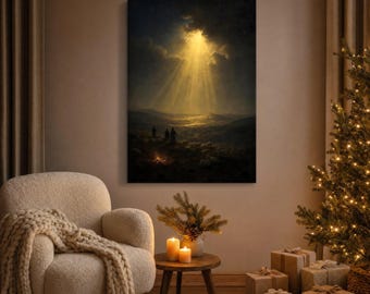 Hirtenfeld-Leinwandbild | Lukas 2,14 Wandbild | Weihnachtsbibelvers zur Weihnachtsnacht | Auf Keilrahmen gespannt und fertig zum Aufhängen
