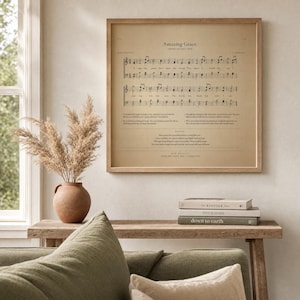 Erstaunliche Gnadenhymne Drucken, Vintage Notenwandkunst, antike Gesangbuchseite, christlicher Glaube Dekor, digitaler Download