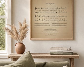 Amazing Grace Hymn Print, Vintage Sheet Music Wall Art, Antique Hymnal Page, Christian Faith Decor, Digital Download